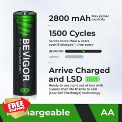 BEVIGOR AA Batteries 2800mAh 24 Pack