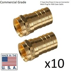 10X – F-Type One Piece Crimp-on Connector Male Plug for RG6 Coax Cable