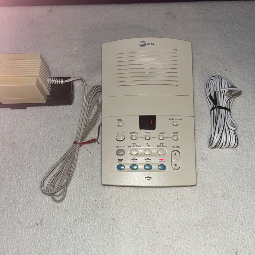 AT&T (1725) Deluxe Time/Date Stamp Digital Answering Machine w/ 4-Mailboxes Mint