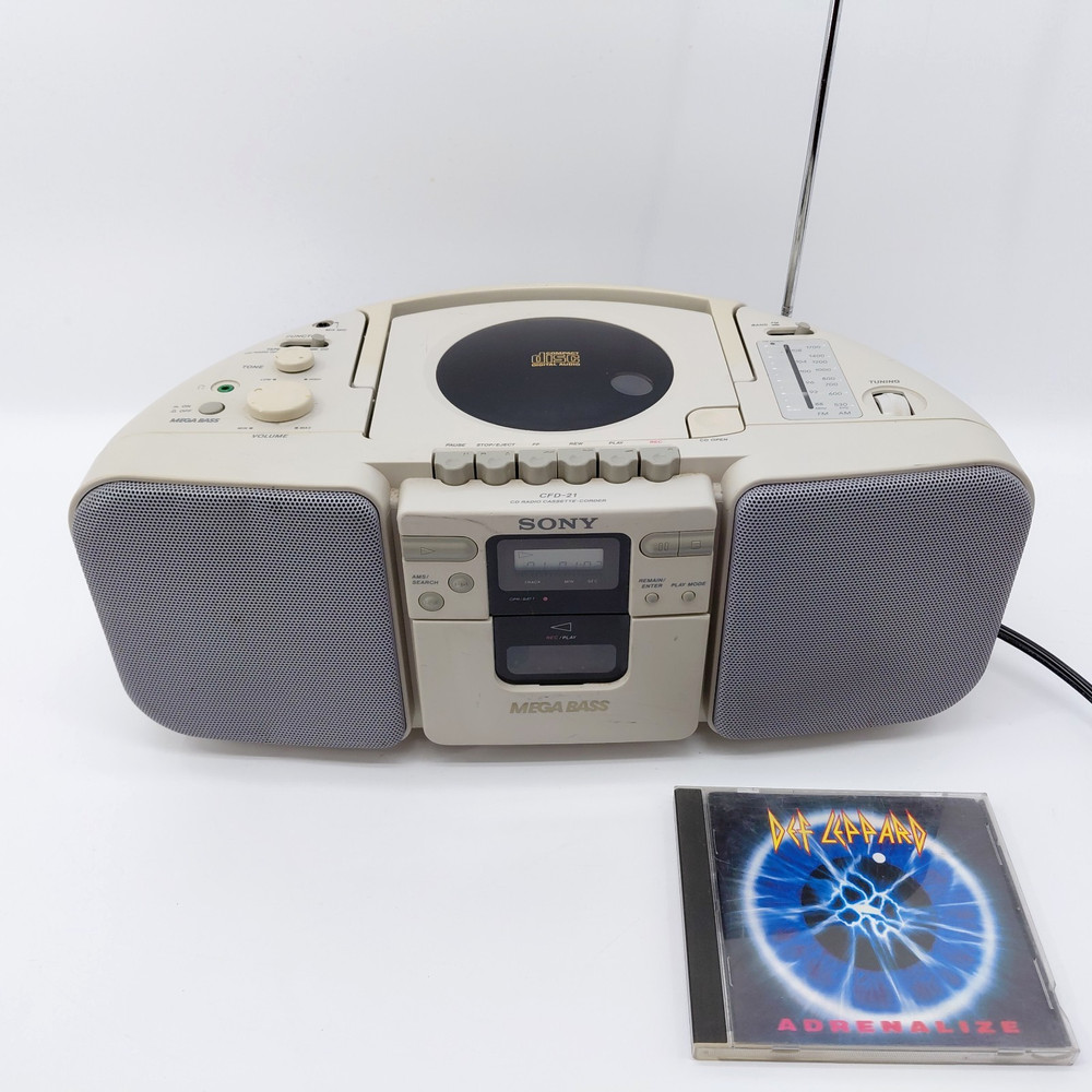 Sony CFD-21 AM/FM Radio Mega Bass CD Player Boombox Tested CD Yes, Tape No