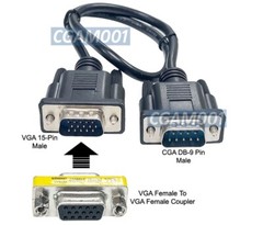 RGB CGA DB 9-Pin Male To VGA HD 15-Pin Female Adapter Cable