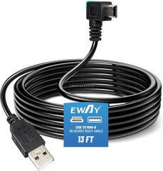USB 2.0 to Mini-USB Dashcam Charging Cable 13FT Right Angle for Pruveeo D30 D40