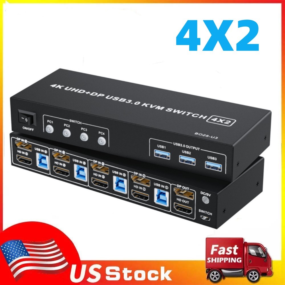 4X2 USB 3.0 UHD HDMI 2.0 Monitor USB 3.0 HDMI Displayport KVM Switch Box 4K@60Hz