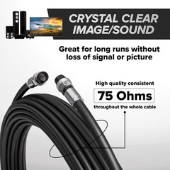 Black, Booted RG6 Coaxial Cable, All Weather Proof Coax, 1 Foot (0.3 Meter)