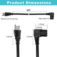 1FT Right Angle Computer Power Cord – NEMA 5-15 Plug to IEC C13 1FT, Black