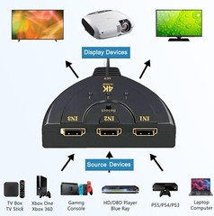 4K HDMI Switch 3 Port Splitter Cable Switcher HUB Adapter for HDTV PS4 Xbox PC