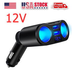 12V DC LCD Car Cigarette Lighter Socket Splitter Dual USB Power Charger Adapter