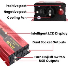 5000W 3000W DC 12V to AC 110V 120V Car Power Inverter Converter 2AC Socket & USB