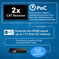 OREI 4K Ultra HD 1×2 HDMI Extender Splitter Over CAT6/7 (UHD12-EX115-K)