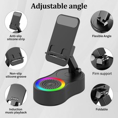 Black Cell Phone Stand Holder with Wireless Bluetooth Speaker Induction Audio