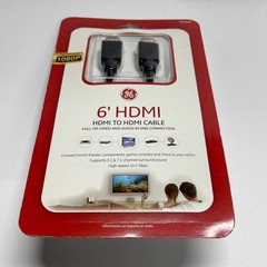 NEW GE 24148 HDMI Cable / Cord Black SEALED 6 ft General Electric Up to 1080P