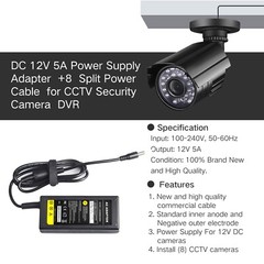 DC 12V 5A Power Supply Adapter +8 Split Power Cable for CCTV Security Camera DVR