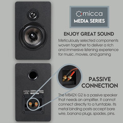 Micca MB42X G2 Bookshelf Speakers Pair Passive Stereo Home Theater 4 Inch Carbon