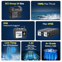 LGE 24V 50Ah LiFePO4 Lithium Battery for RV Marine Solar System with 50A BMS