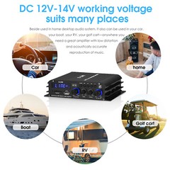Mini 4.0 Channel Digital Amplifier w/Bluetooth for Home/Car/Marine Speaker 45W