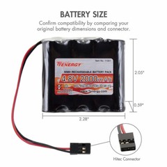 Tenergy NiMH 4.8V or 6V 2000mAh RC Receiver Battery Packs With Hitec Connector