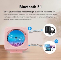 Wall Mountable CD Player KC-909 Bluetooth FM Radio Remote USB AUX Pink New