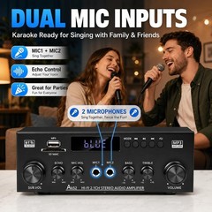 Bluetooth 5.0 Stereo Amplifier, 2.1 Channel 400W Home Audio Stereo Receiver for