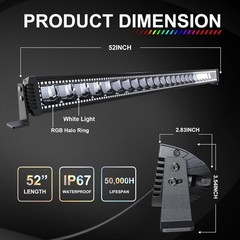 52 Inch RGBW LED Light Bar 300W & 2PCS 4″ RGB Pods with Chasing Halo Ring