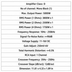 5000W MAX Monoblock Class D Car Amp -Low Distortion Stereo Audio Amplifier