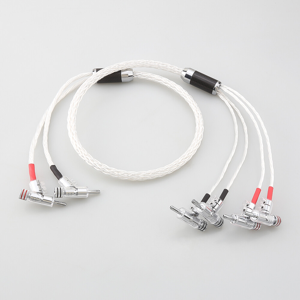 Pair Silver Plated HiFi Audio Bi-wire Speaker Cable Banana Plug Loudspeaker Cord