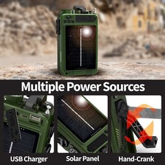 Hand Crank Weather Radio Emergency Solar IPX3 4000mAh Power Bank Charger Light