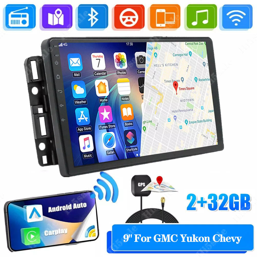 Android 13 For GMC 9″ Yukon Chevy Silverado Double DIN Car Stereo Radio GPS 32G