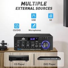 Home Audio Stereo Amplifier AK45: 300Wx2 Bluetooth 5.0 High-Power Receiver