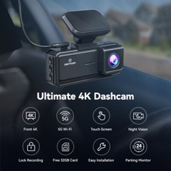 REDTIGER 4K Dash Camera Front,5.8G WiFi,3.18” Touch Screen Dash Cam for Cars