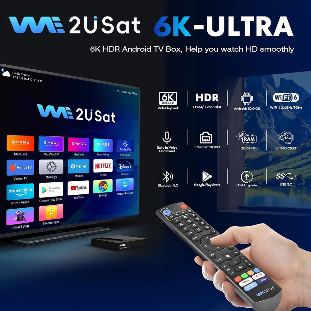 WE2USAT K3 PRO 6K UHD Smart TV Box Android 10.0 4GB+32GB Dual Band WiFi 6