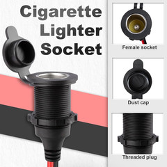 10 FT 12V Fixed Thread Power Outlet, 12V Female Cigarette Lighter Socket, 12 AWG