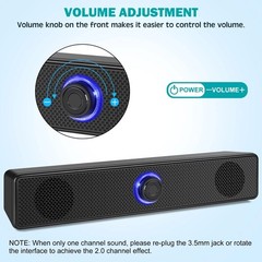 Stereo Bass Sound Computer Speakers 3.5mm USB Wired Soundbar for Desktop Laptop