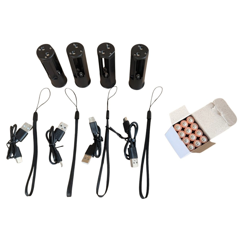Pack of 12 Batteries with 4 Cylindrical Battery Charging Docks & USB-C Cables