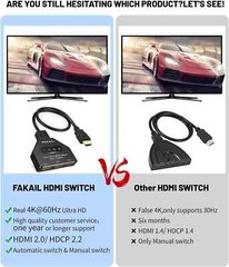 2FT 4K HDMI 2.0 Cable Auto Switch Switcher Splitter Adapter 3 In-1 Out Device