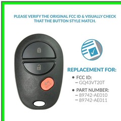 Keyless Entry Remote Fob Replacement for 3 Button Vehicles FCC GQ43VT20T