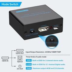 HDMI to Optical Audio Converter – 4K 2.0CH & 5.1CH Modes for High Fidelity Sound
