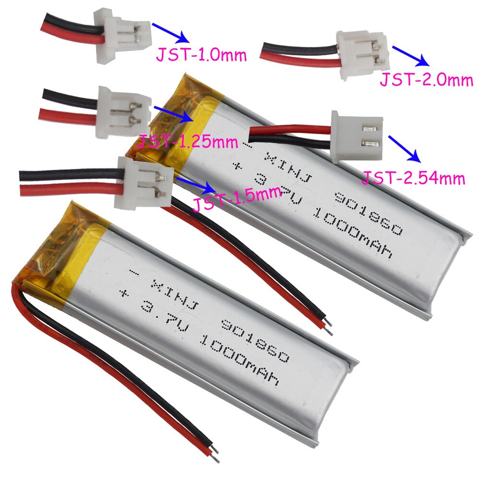 3.7V 1000mAh 3.7Wh Rechargeable Li-Polymer Li Lipo Battery 901860 JST Connector