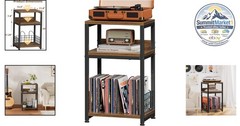 Record Player Stand 3 Tier End Table Vinyl Storage Rustic Brown