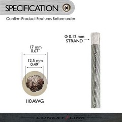 25ft 1/0GA Gauge Car Battery Power Cable Ground Wire Tin OFC Copper Clear Silver