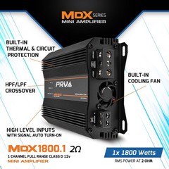 PRV MDX1800.1 2 Ohm Mini 1 Channel 1800 Watts Amp Compact Car Audio Amplifier