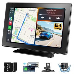 9 In Carplay Screen Wireless 4K Front Dash Cam 1080P Rear Backup Camera GPS Call