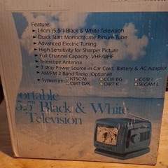 Orient EL-36 5.5in Portable Battery Powered CRT B&W TV w/ AM/FM Radio Blue