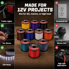 GS Power 600ft 18 AWG-100 ft-6 Pack, Red, Black, Blue, Yellow, White, Purple