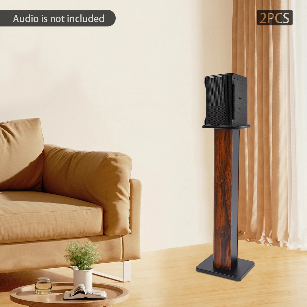 Rosewood Wood-Grain MDF Speaker Stands Pair 35.4″ (90cm) Sand-Fillable Anti-Slip