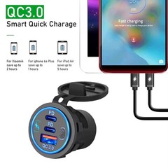 12-24V 3 Port Fast Car Charger PD & QC3.0 USB-C Outlet Socket for RV Marine Boat