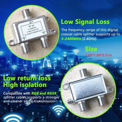 Coaxial Cable Splitter 2 Way, Coax Support 5-2400MHz, Digital Silver