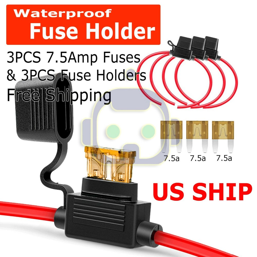 3 Pack 14 Gauge Mini ATC 7.5A Fuse Holder In Line AWG Wire Copper 12 Volt Blade