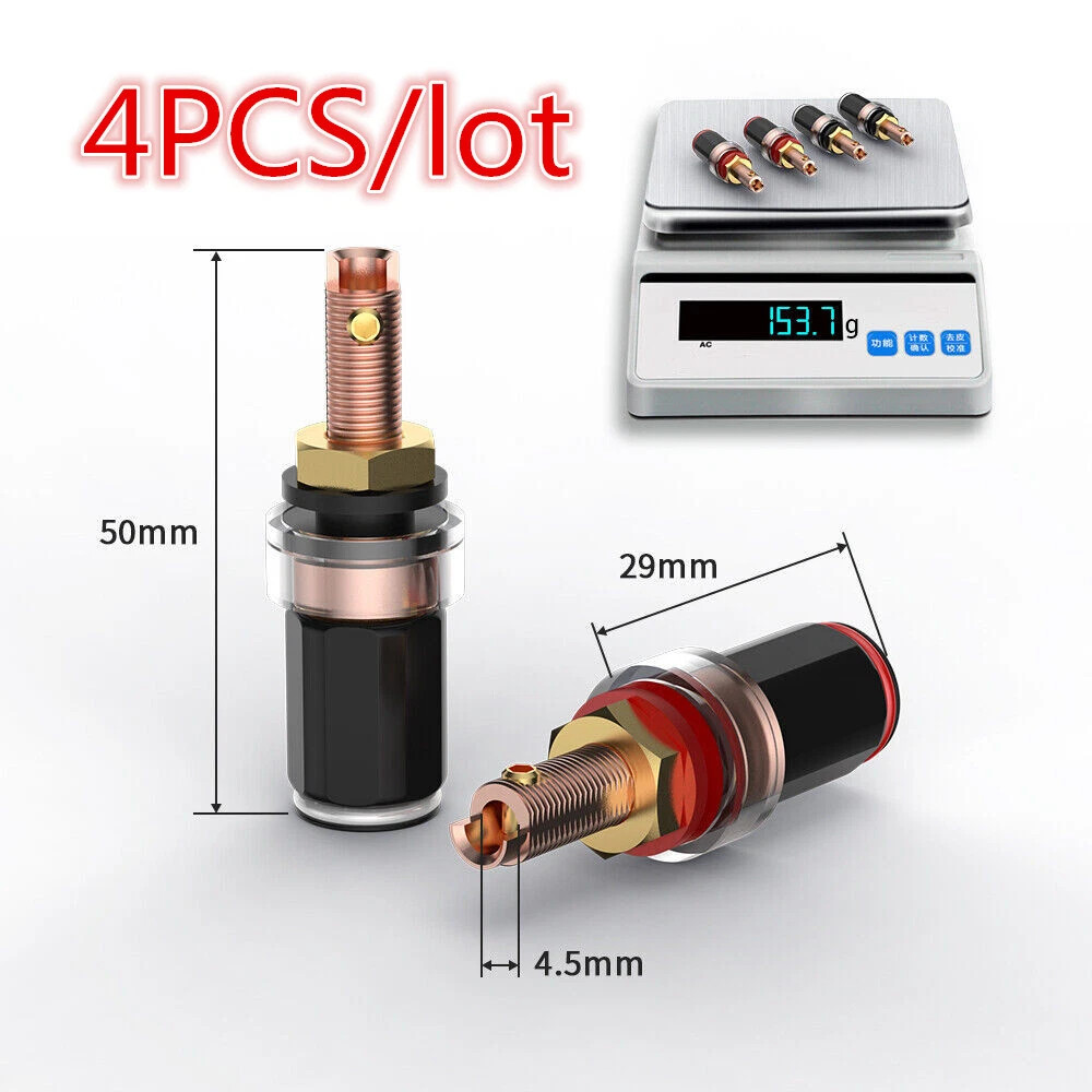 4Pcs Red Copper Plated Speaker Binding Post HiFi Banana Female Terminal Adapter