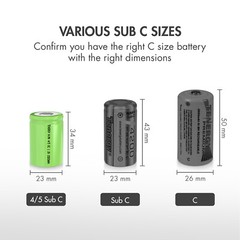 Tenergy 4/5 Sc Sub C 2000mAh High Capacity NiMH Battery Flat Top With/No Tabs