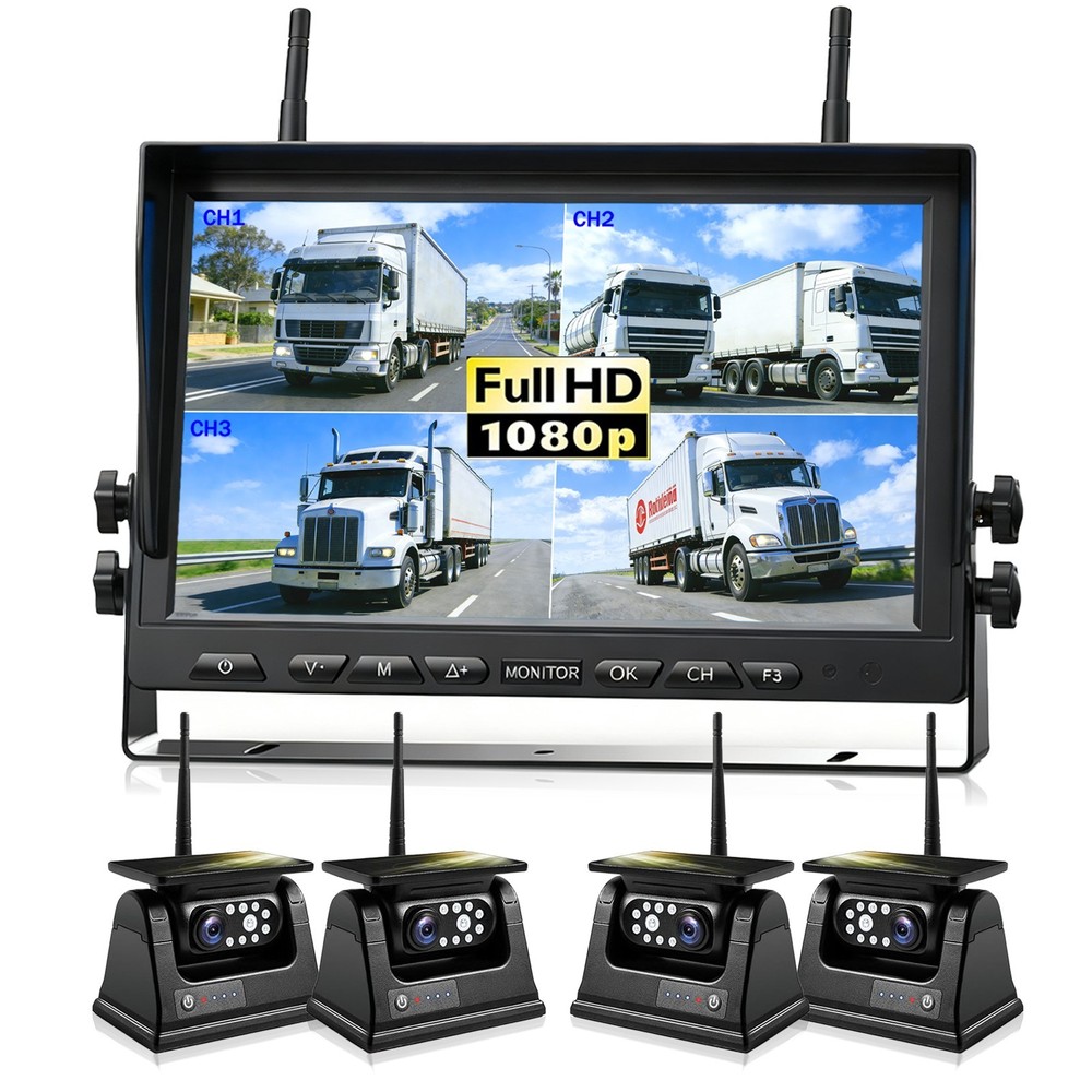 Wireless Magnetic Solar Backup Camera HD 1080P 10.1″ DVR Monitor RV Truck Ship